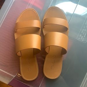Madewell Boardwalk Double-Strap Slide Sandal in tan leather, size 8